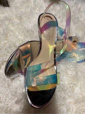 Nine West Iridescent Holographic Slingback Sandals - Multi